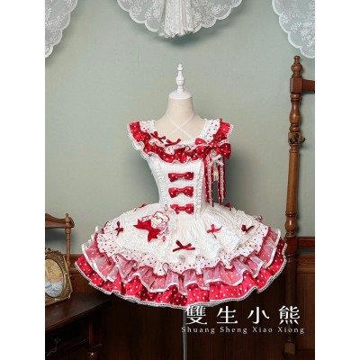 Twin Bears Take A Bite Of Cake White&Red JSK and Salopette(2nd Pre-Order/Full Payment Without Shipping)